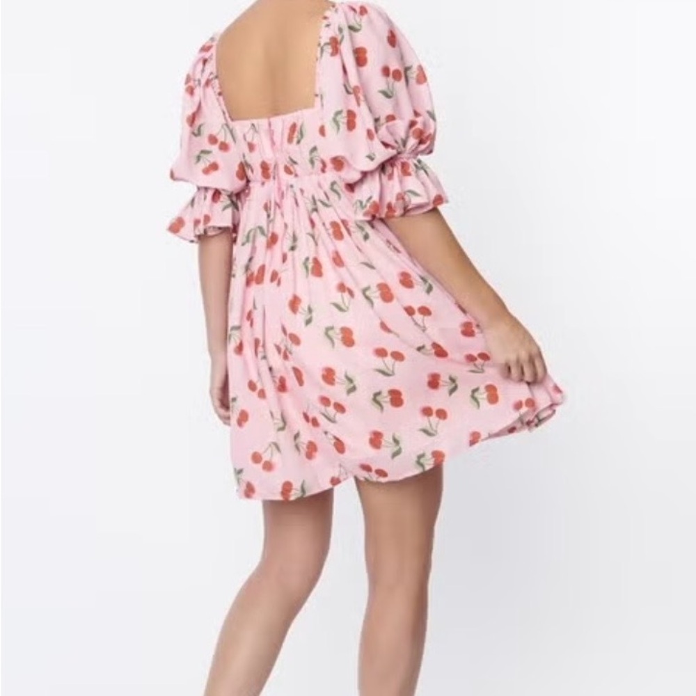 Pink Cherry-Print Smocked Mini Dress - Picture 3 of 7